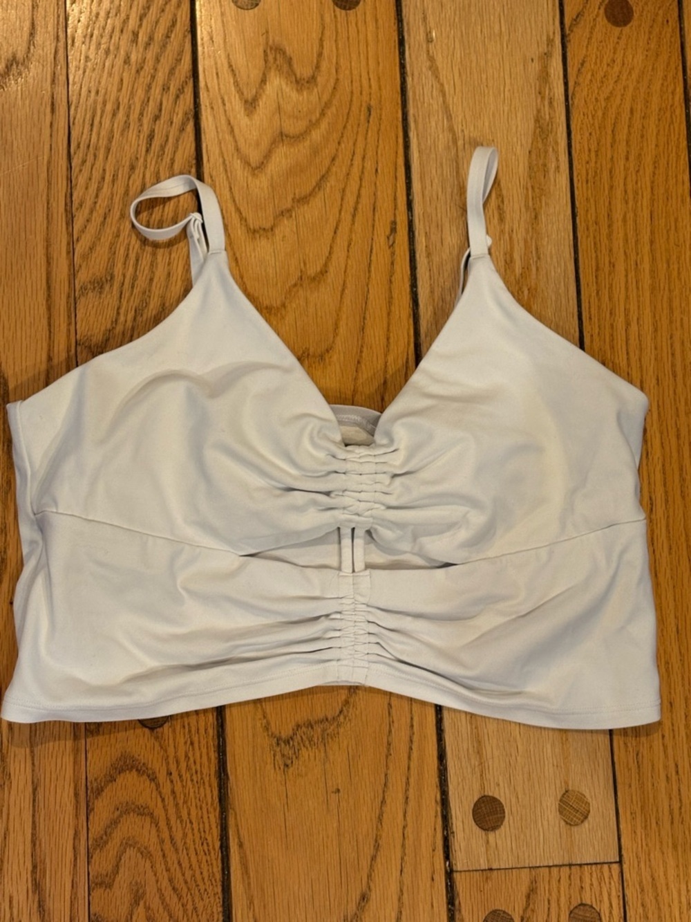 Athleta White Ruched Bralette Cut Out Tank Top Yoga Workout size large